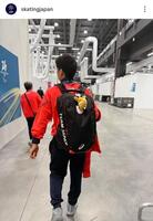 　木原のリュックにつけられたイーブイ。日本スケート連盟の公式インスタグラム（ｓｋａｔｉｎｇｊａｐａｎ）より