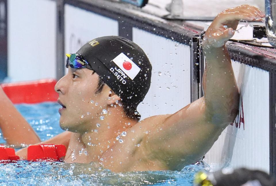 　男子２００メートル個人メドレー準決勝　レースを終えた瀬戸大也。決勝進出を決めた＝パリ郊外（共同）