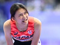 　女子１００メートル障害予選を終えた田中佑美（共同）