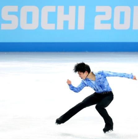 男子ＳＰで会心の演技を見せる羽生結弦（撮影・飯室逸平）