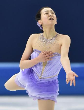 　女子ショートプログラムに向け練習する浅田真央＝ソチ（共同）