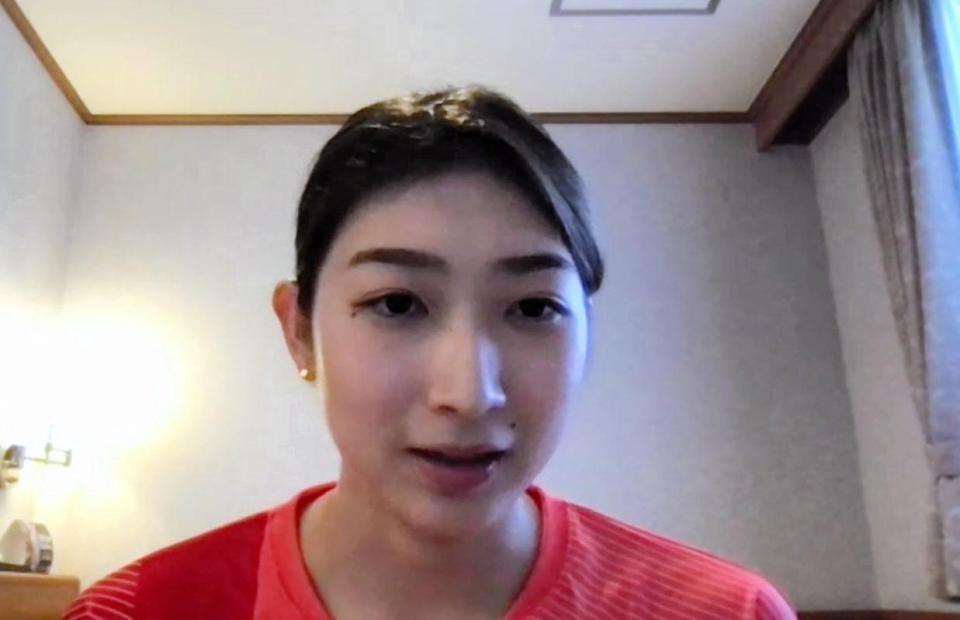 　オンラインで取材に応じる池江璃花子