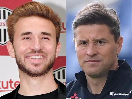 　神戸セルジ・サンペール（左）、浦和リカルド・ロドリゲス監督