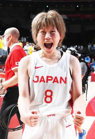 　ベルギーに勝利してガッツポーズをする高田真希（撮影・堀内翔）