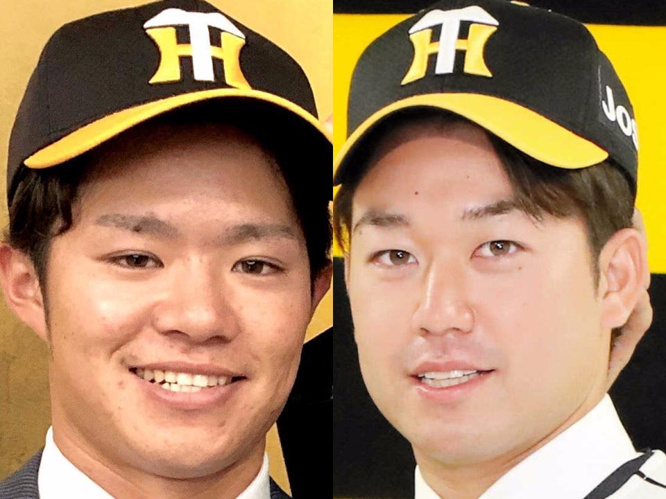 阪神・中野拓夢（左）と山本泰寛