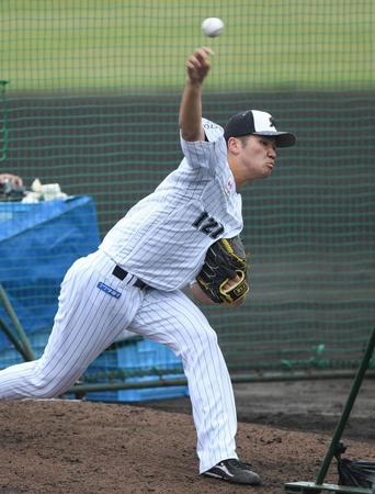 フリー打撃に登板したロッテ・小沼健太＝３日、石垣（撮影・開出牧）