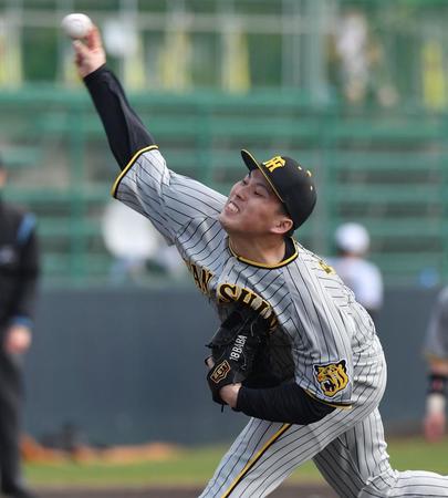 紅白戦の２番手として登板し力投する阪神・馬場皐輔＝沖縄・宜野座村野球場（撮影・西岡正）