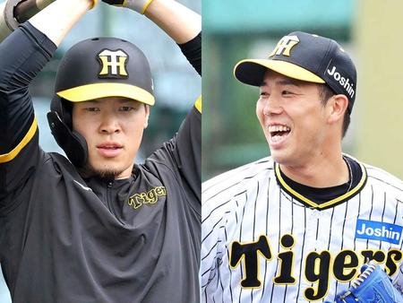 　近本不在となった阪神の浮沈を握る投打の柱。（左から）佐藤輝と青柳。