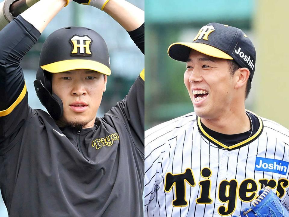 　近本不在となった阪神の浮沈を握る投打の柱。（左から）佐藤輝と青柳。
