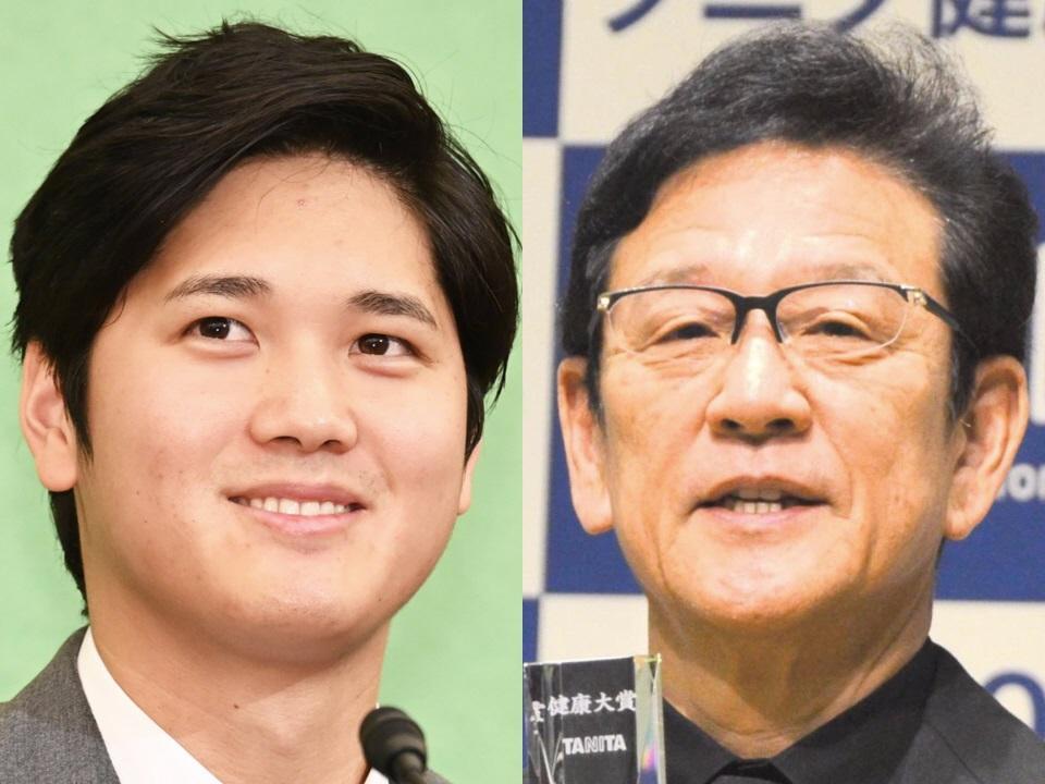 大谷翔平と栗山英樹氏（右）