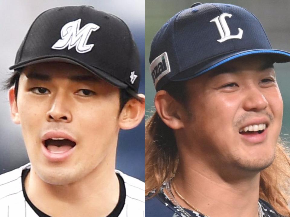 　ロッテ・佐々木朗（左）と西武・高橋光