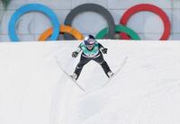 　五輪を背に飛躍する高梨沙羅