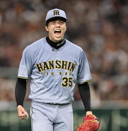 　３回のピンチを抑え、雄たけびをあげる才木（撮影・田中太一）