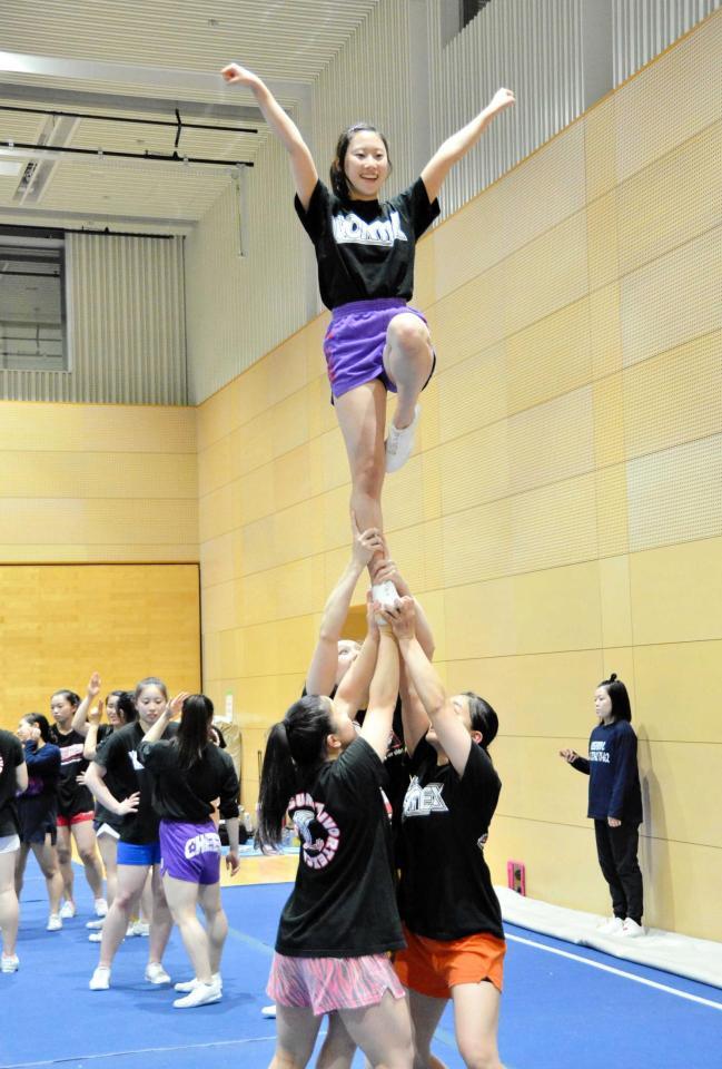 　６月の世界大会に向けて練習を行う日体大チアリーダー部