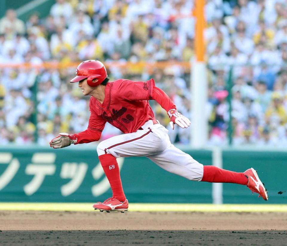 ２５日の阪神戦で９回に代走で二盗を決める辰見