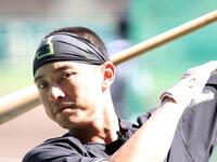 打撃練習をする熊谷（撮影・西田忠信）