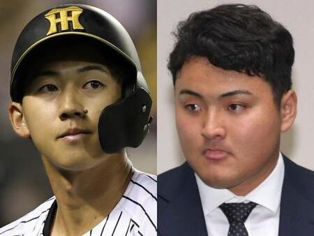 阪神・立石正広（左）とマーリンズ・佐々木麟太郎