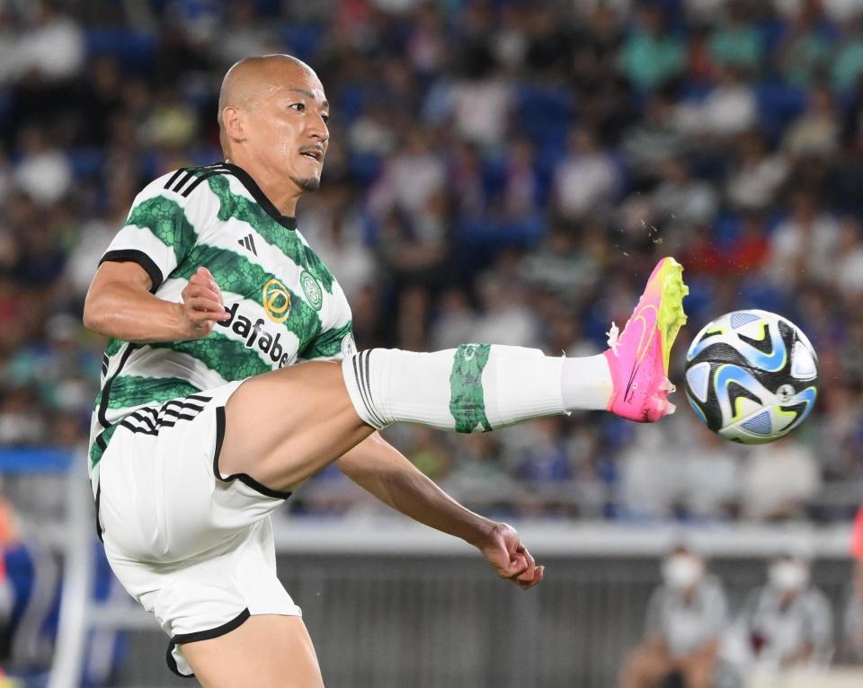 前半だけでハットトリックを決める存在感を見せたセルティック・前田大然＝１９日、日産スタジアム（撮影・堀内翔）