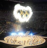 開会式で完成した五輪マーク