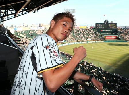 阪神対巨人戦を観戦するボクシングの井岡一翔＝甲子園（撮影・峰大二郎）