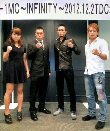 合同興行に出場する（左から）神村エリカ、吉本光志、梅野源治、山本真弘