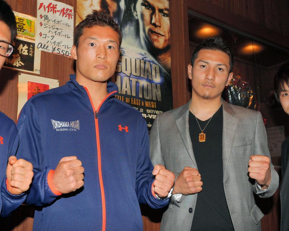 　第９７回ダイナマイトパンチへの意気込みを語ったスーパーフェザー級の金子（左）と仲村