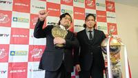 三冠ヘビー級選手権試合へ意気込む王者の諏訪魔（左）と挑戦者のジェイク・リー＝全日本プロレス事務所