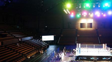 　ＷＢＯ世界スーパーフライ級タイトルマッチが行われる無観客開催の会場（代表撮影）