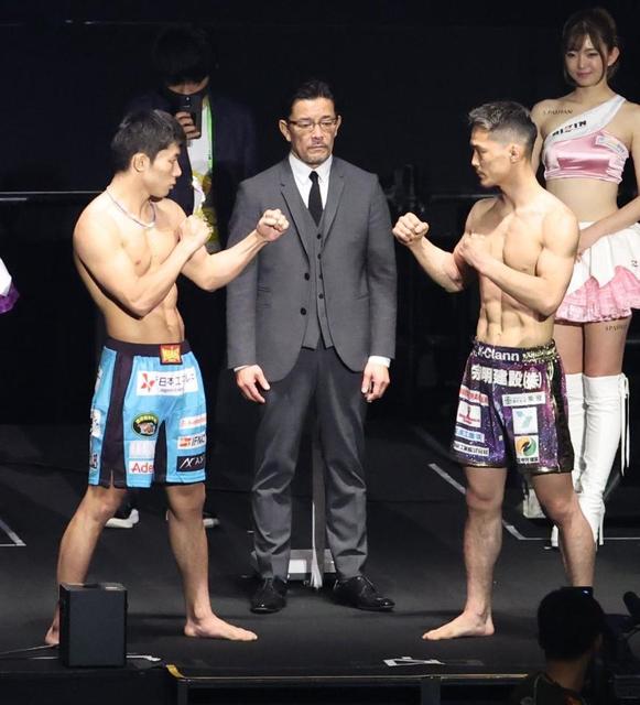 RIZINフェザー級王座戦計量で静かに火花 斎藤裕が王者・牛久絢