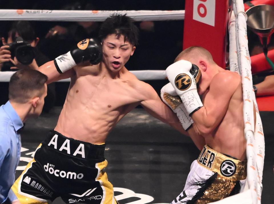 　２回、ポール・バトラーにパンチを出す井上尚弥（撮影・堀内翔）