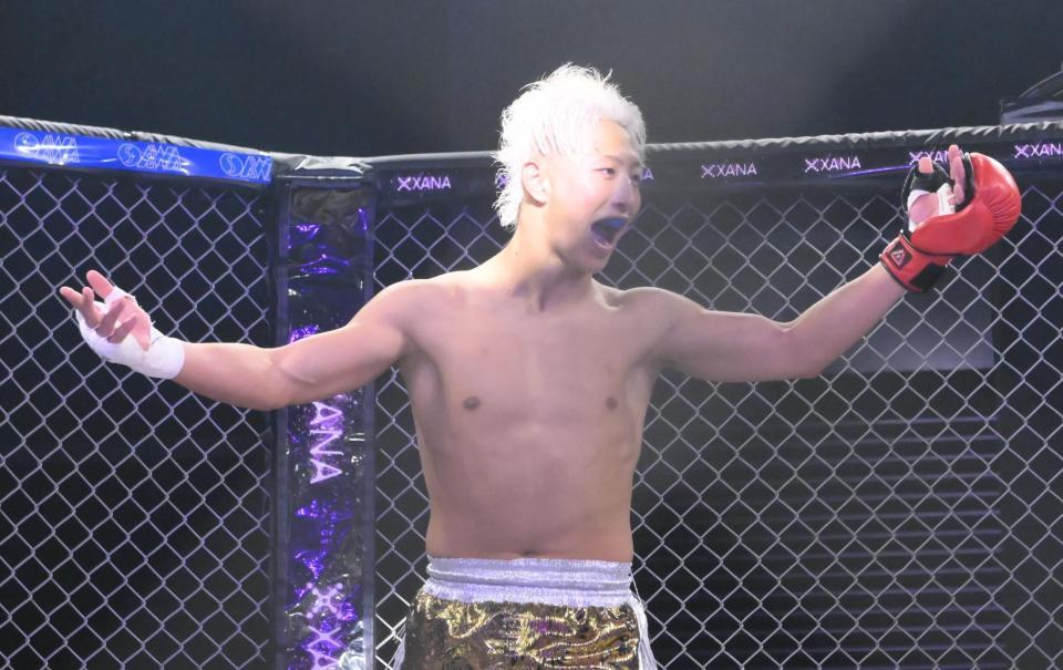 　衝撃ＫＯ勝利で決めた冨澤大智（撮影・堀内翔）