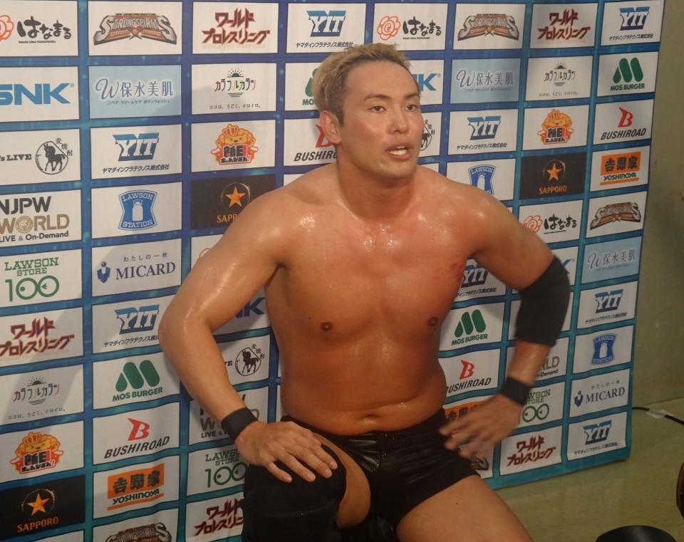 　「Ｇ１　ＣＬＩＭＡＸ」準決勝進出を果たし３連覇への目標を語るオカダ・カズチカ