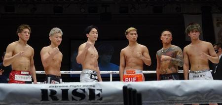 　「ＦＩＧＨＴ　ＣＬＵＢ」公開計量をパスした（左から）白川陸斗、西谷大成、朝倉未来、ＹＡ－ＭＡＮ、山口裕人、木村“ケルベロス”颯太