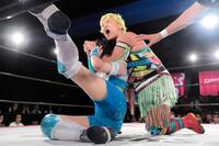 　風城ハル（左）にフェースロックを極める水波綾