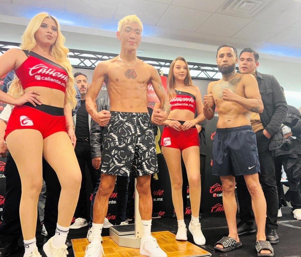 　計量に臨んだ亀田京之介（中央左）とネリ（ＴＭＫ提供）