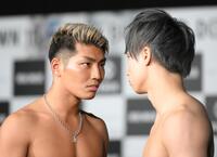 　気合の入る、よーでぃー（左）と大野篤貴（撮影・堀内翔）