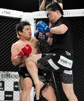 　攻め合う、てる（左）、おせーよ山田（撮影・堀内翔）