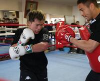 　練習を公開した那須川天心（撮影・金田祐二）