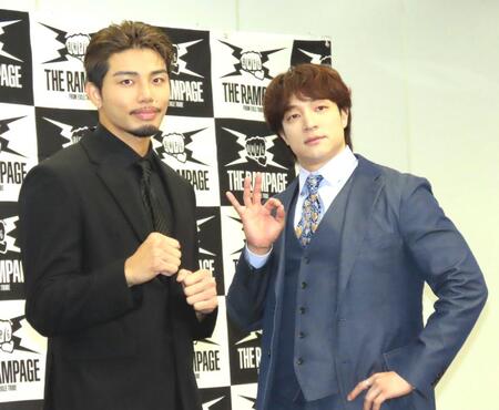 　ＤＤＴプロレスの上野勇希（右）とＴＨＥ　ＲＡＭＰＡＧＥの武知海青
