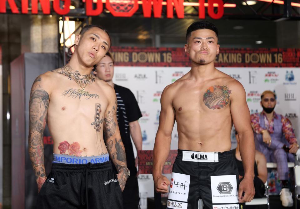 　計量オーバーした竜。左は対戦相手のｓａｋｋｋｉ（撮影・中田匡峻）