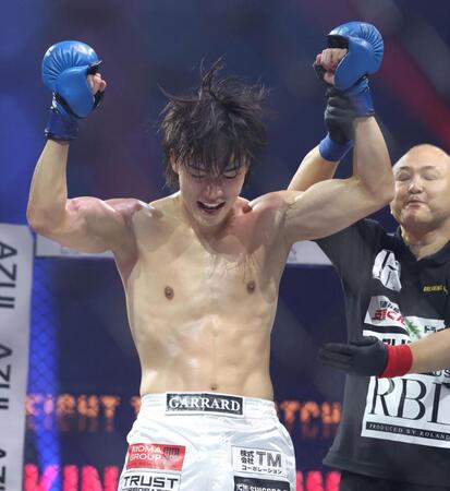 　ＮＡＯに勝利した細川一颯（撮影・中田匡峻）