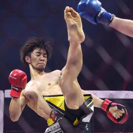 　蹴りを見せるよしきまる＝１３日