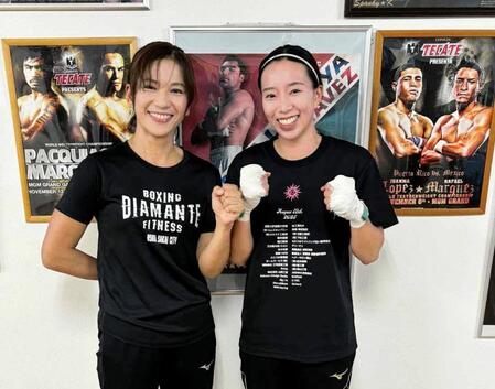 　タイトル戦に臨む野上奈々会長（左）と高倉日向