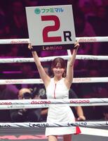 　ラウンドガールを務める吉田恵美（撮影・西岡正）