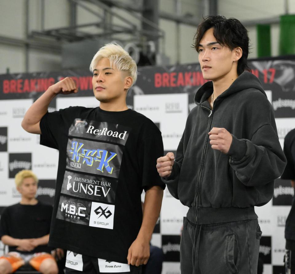 　気合の入る赤田功輝（左）、細川一颯（撮影・堀内翔）