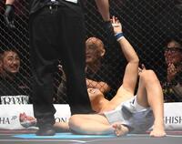 　メカ君に敗れた虎之介（撮影・堀内翔）