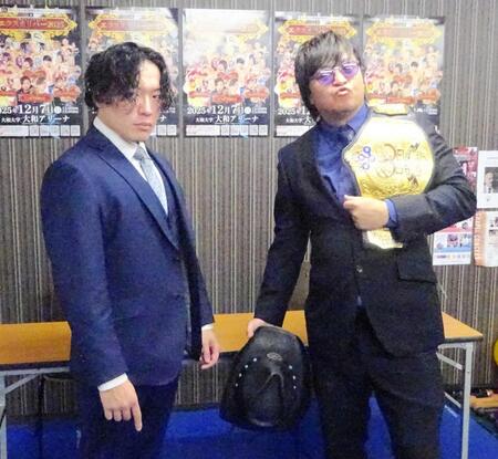 　団体Ｎｏ．１決定戦を前に意気込む王者・ＴＯＲＵと挑戦者・松房龍哉