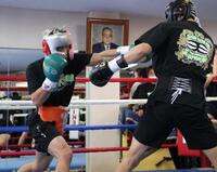 　スパーリングで汗を流す那須川天心（撮影・金田祐二）