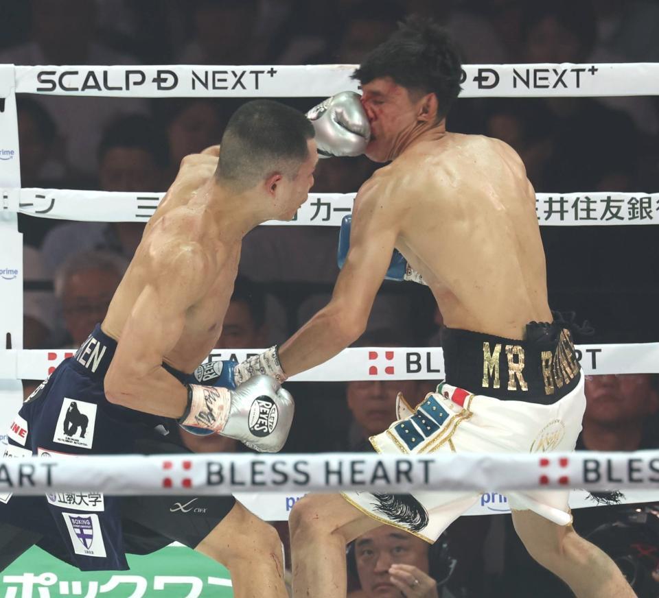 　３回、ホセ・カルデロンに強烈なフックを打ち込む増田陸（撮影・金田祐二）