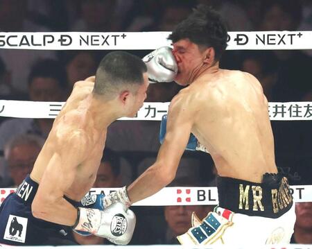 　３回、ホセ・カルデロンの顔面を捉える増田陸（撮影・金田祐二）